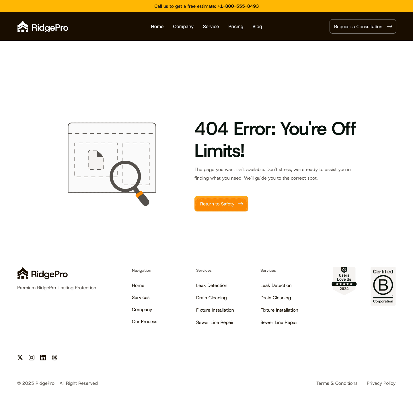 RidgePro 404 page
